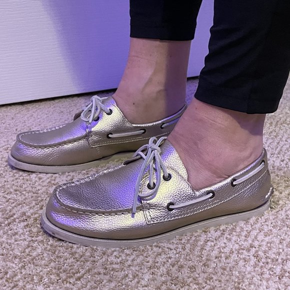 Sperry Top Sider Silver Metallic Boat Shoes - Picture 5 of 9